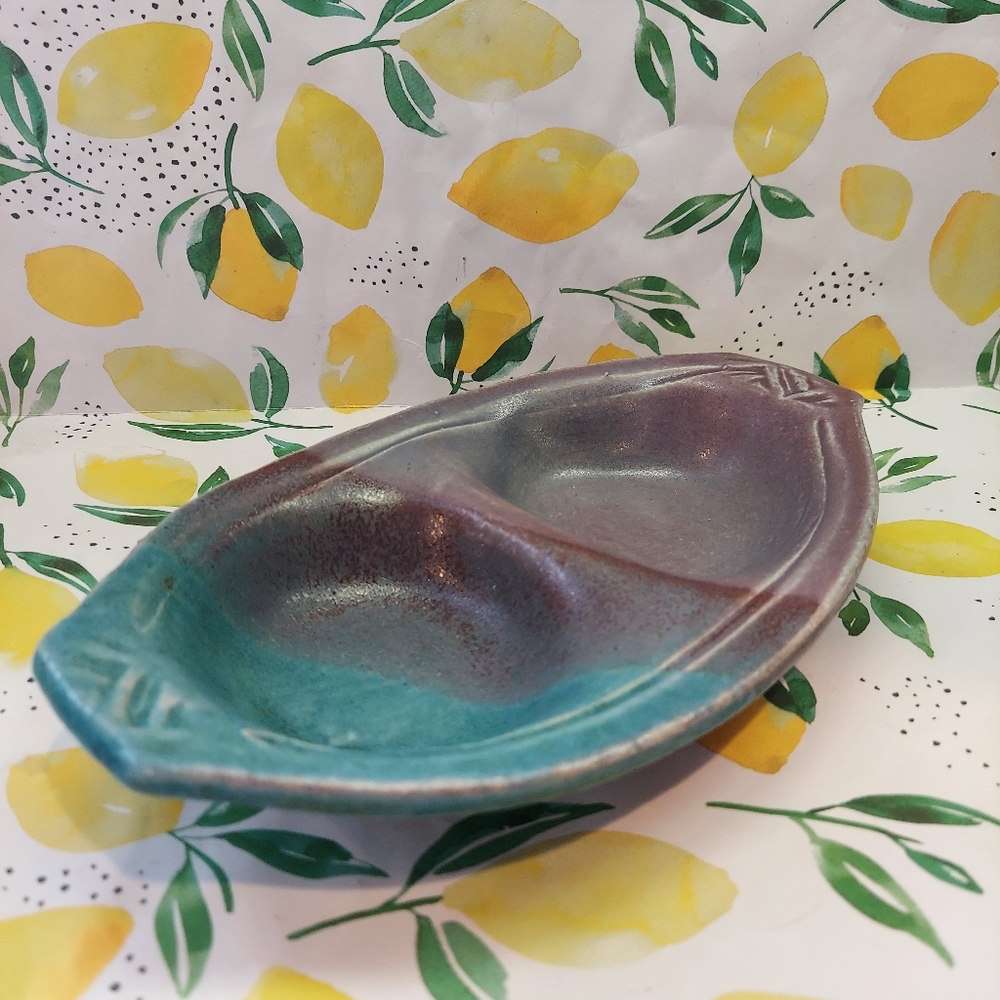 Gary Timinsky Pottery California Trinket Divided Dish Vintage Double Sided